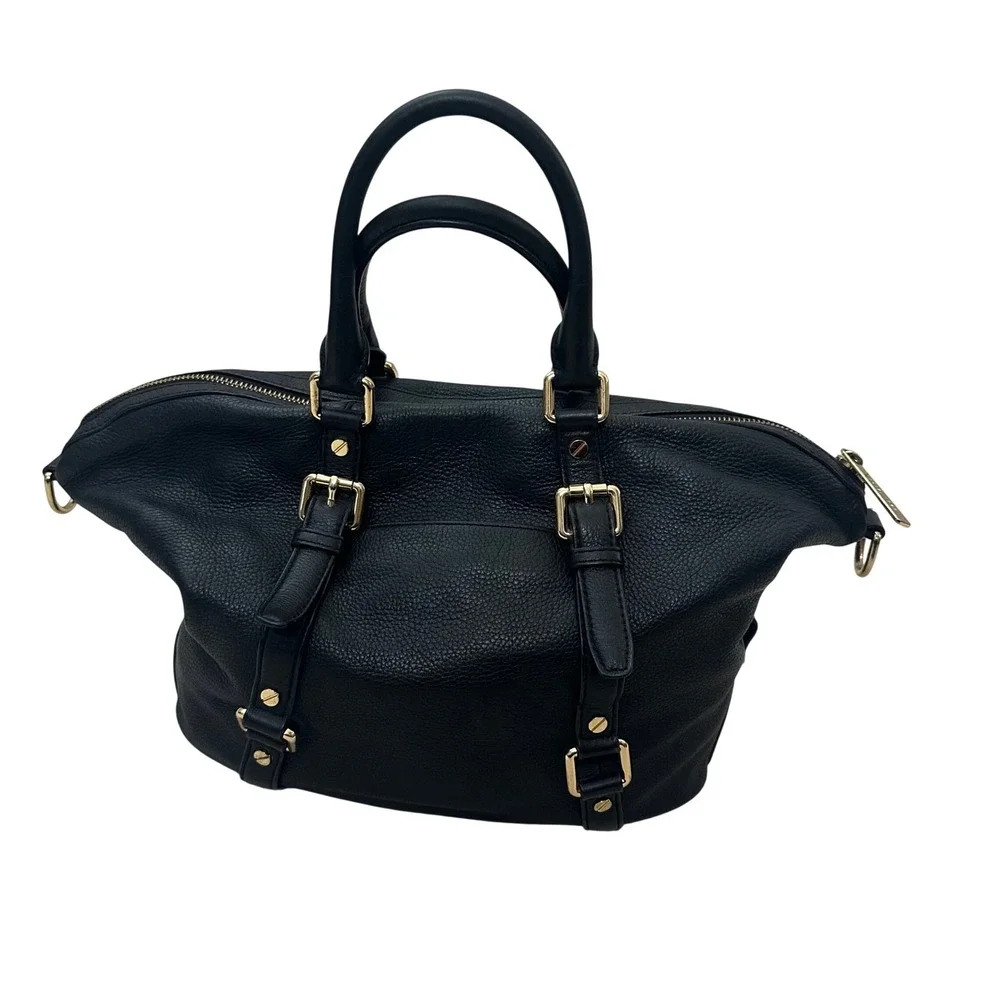 Michael Kors Black Pebbled Leather Satchel‎ Bag Gold Hardware Large Tote Handbag